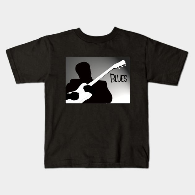 Silhouette of a Blues Player Playing Guitar Kids T-Shirt by ibadishi